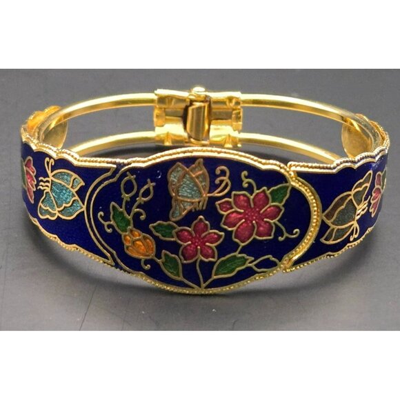Jewelry - Vintage 1980's Blue Butterfly Cloisonne Goldtone Bracelet